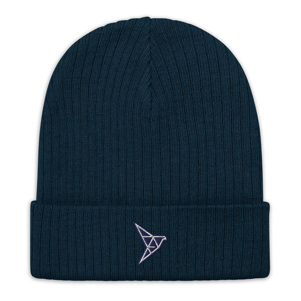 navy ribbed origami beanie