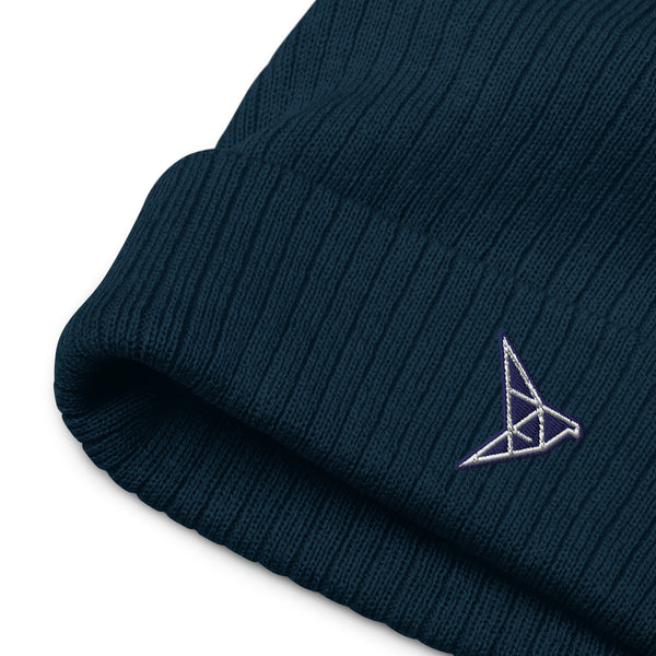 navy ribbed origami beanie