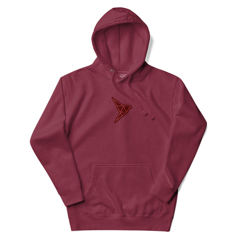 Maroon PAPR origami fill hoodie front